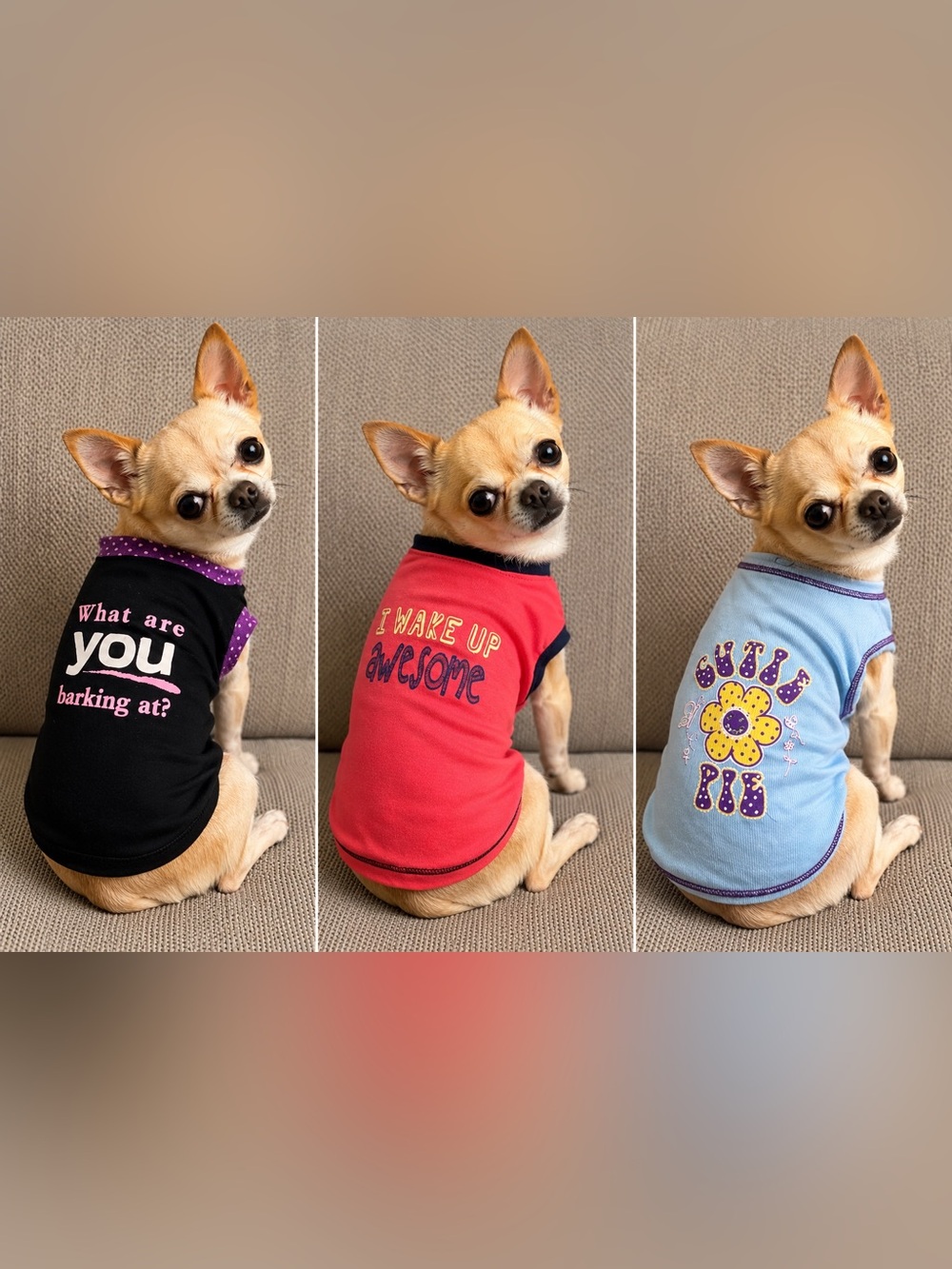 Set of 3 Graphic Dog Tees - Black, Coral, Light Blue